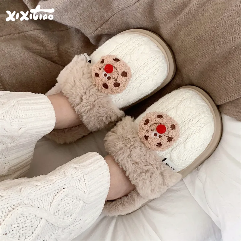 Thin Strips Cotton Slippers Women's, White-2