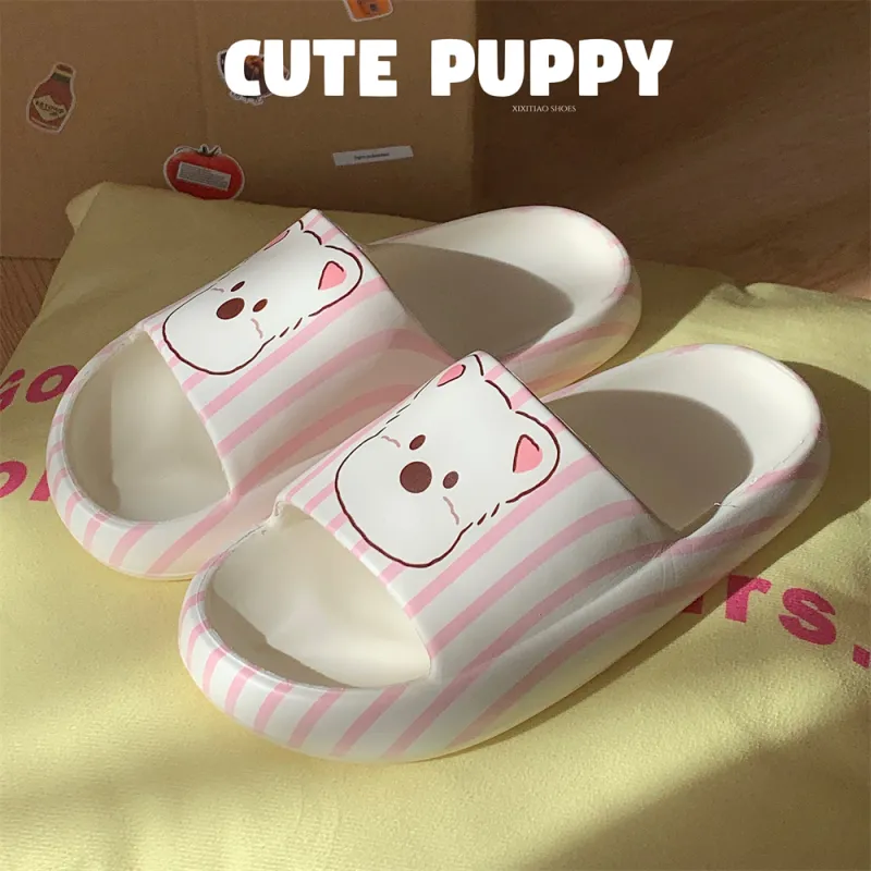 Thin Strips Sandal Slippers Unisex, White/Pink-6