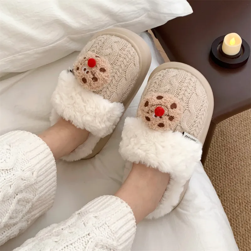 Thin Strips Cotton Slippers Women's, White-9