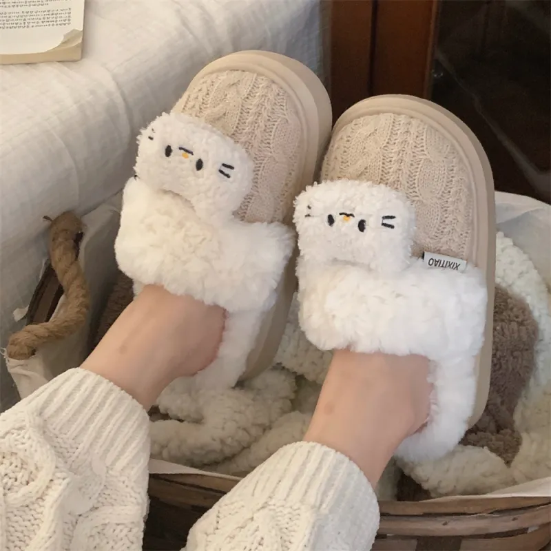 Thin Strips Cotton Slippers, Home Slippers Women's, White-10