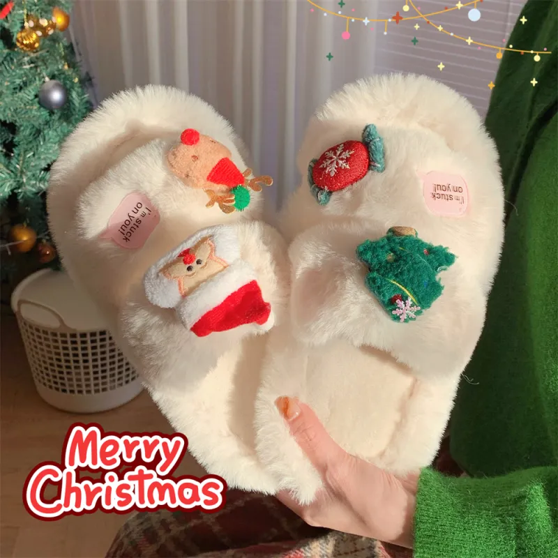 Thin Strips Cotton Slippers Women's, White-4