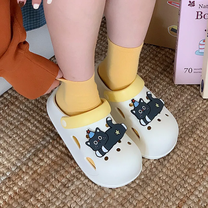 Thin Strips Home Slippers Women's, White Yellow-4
