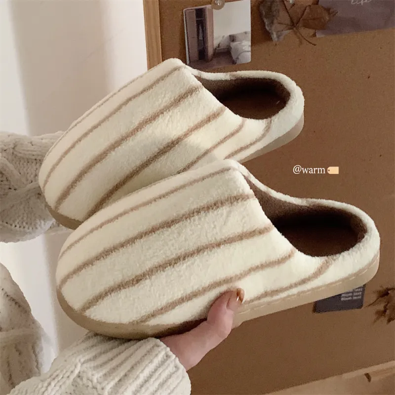 Thin Strips Cotton Slippers Brown-7
