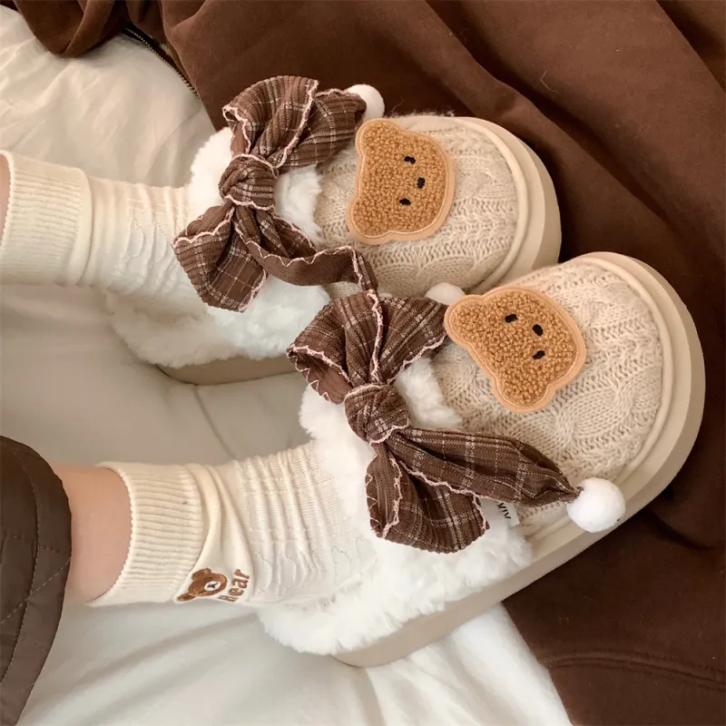 Thin Strips Cotton Slippers Women's Khaki-4