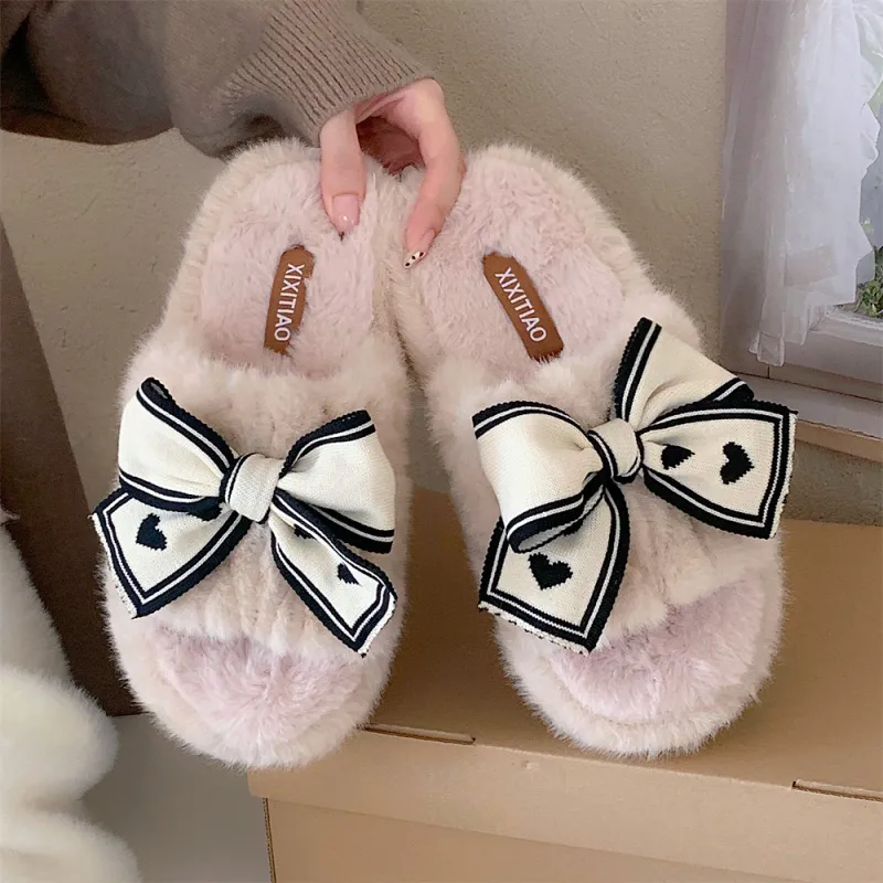 Thin Strips Cotton Slippers Women's, White-9