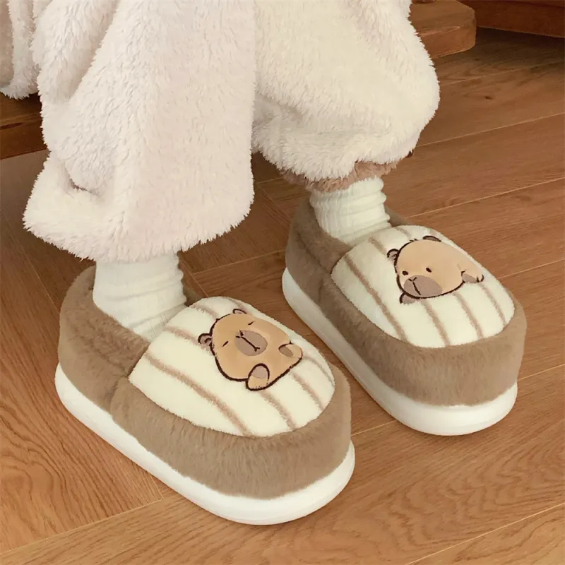Thin Strips Cotton Slippers Unisex, Light Brown-6