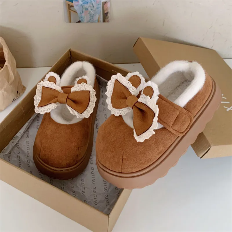 Thin Strips Cotton Slippers Women's, Brown-4