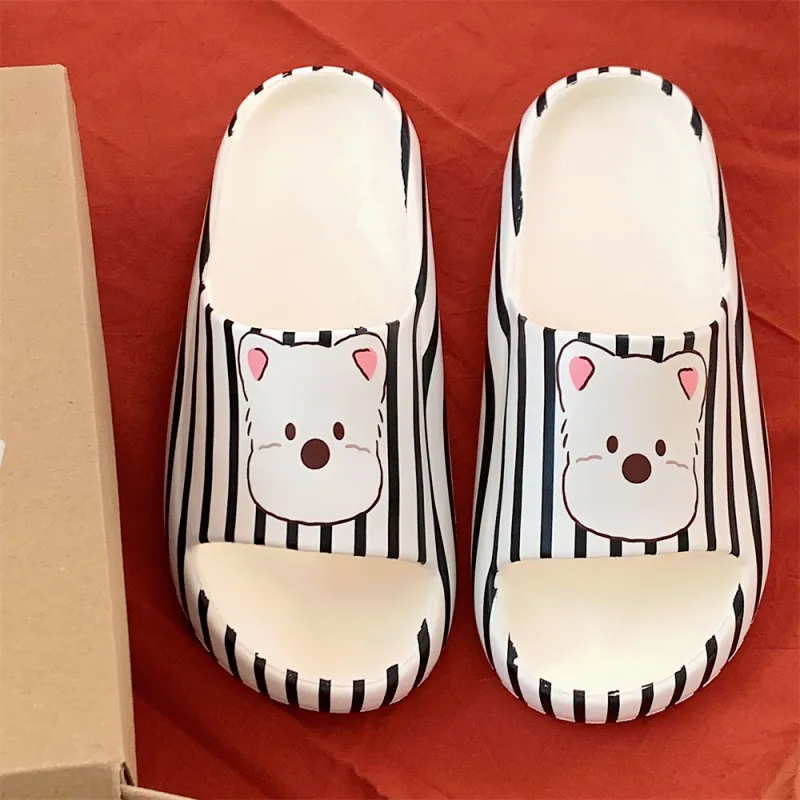 Thin Strips Sandal Slippers Unisex, White/Pink-12