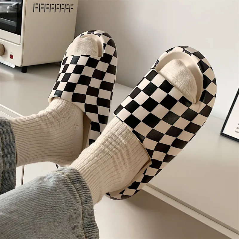 Thin Strips Slippers Unisex, White-1