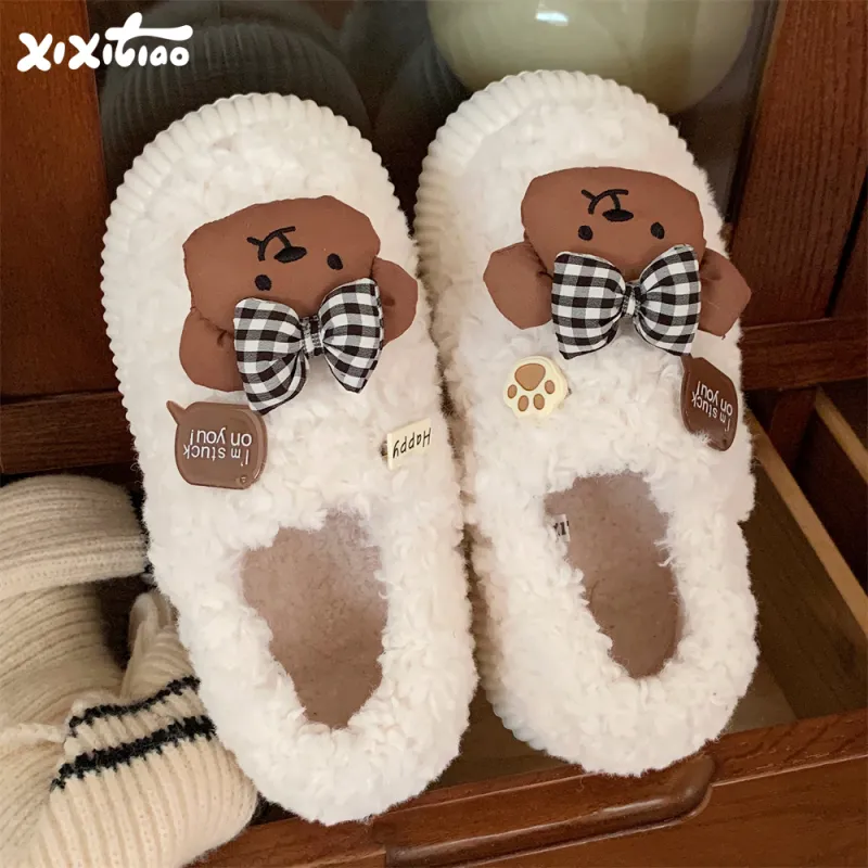 Thin Strips Cotton Slippers Women's, White-2