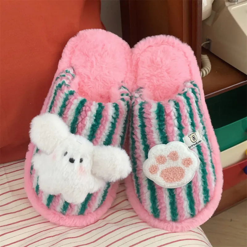 Thin Strips Cotton Slippers Unisex, Pink-32