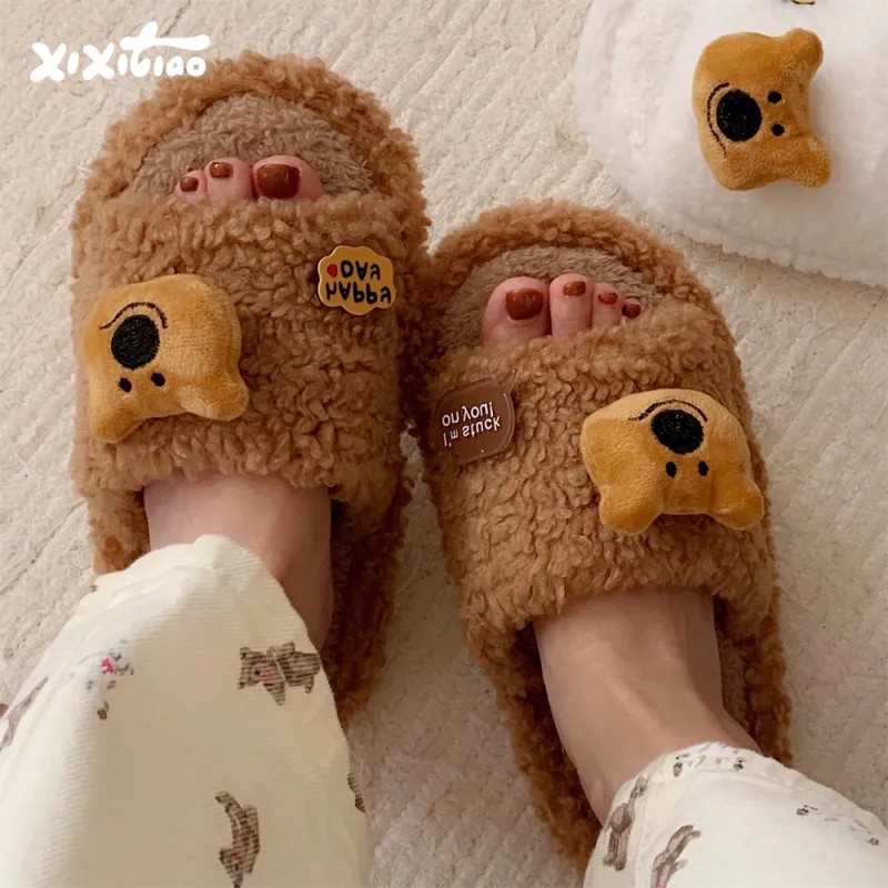 Thin Strips Cotton Slippers, Home Slippers Women's, Brown-2