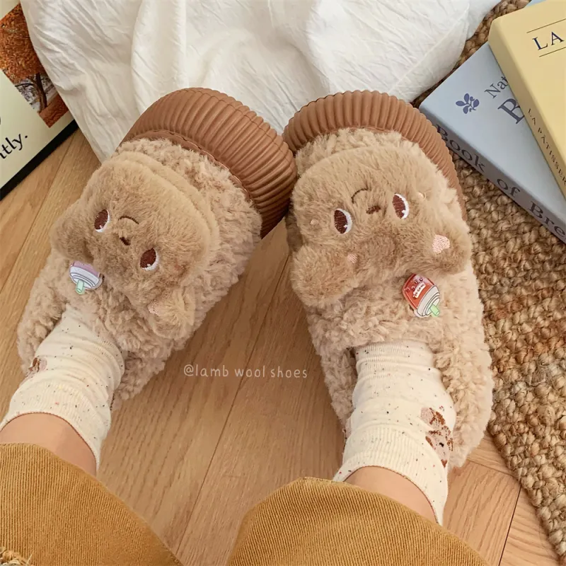 Thin Strips Cotton Slippers Women's Khaki-4