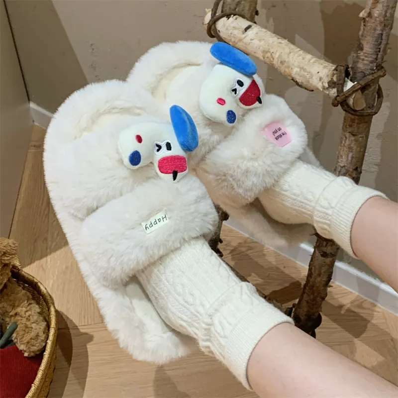 Thin Strips Cotton Slippers Women's, White-5