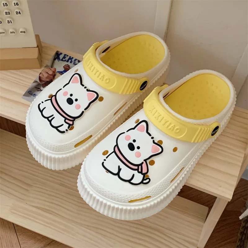 Thin Strips Slippers Women's, White+Egg Yolk-3