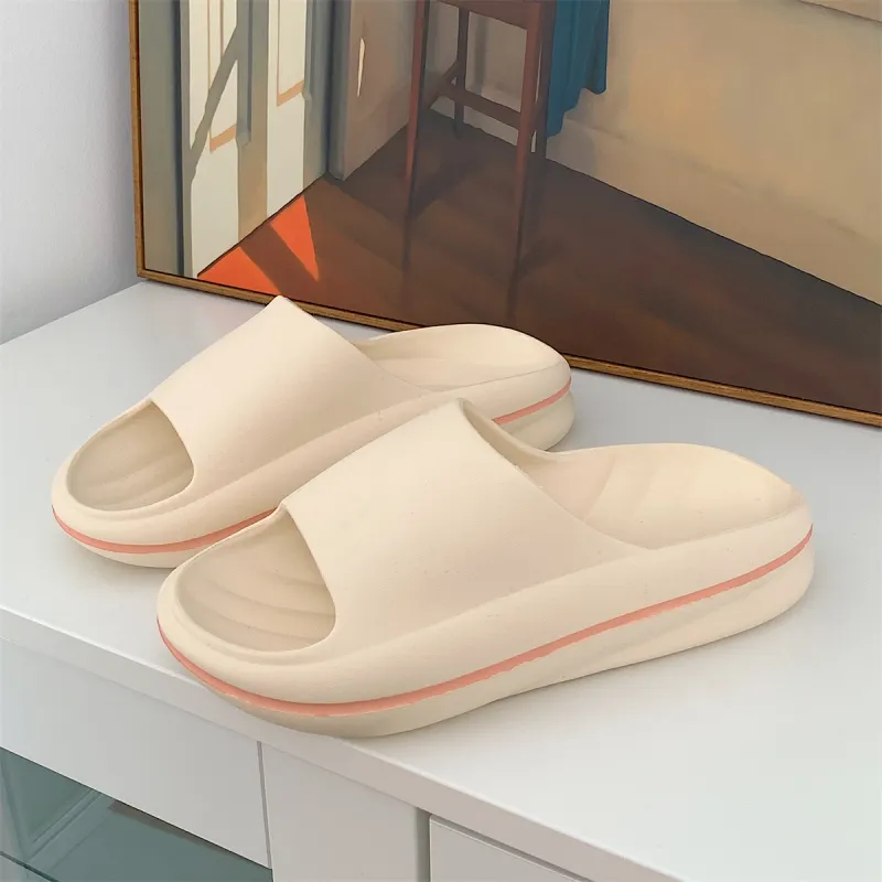Thin Strips Sandal Slippers Women's, White Base+Orange Pink-6