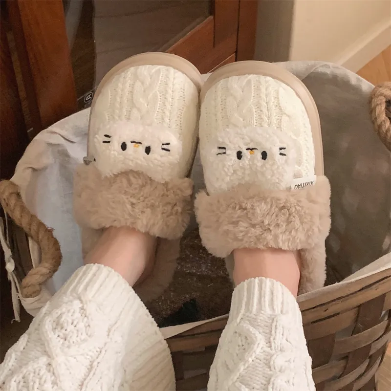 Thin Strips Cotton Slippers, Home Slippers Women's, White-3