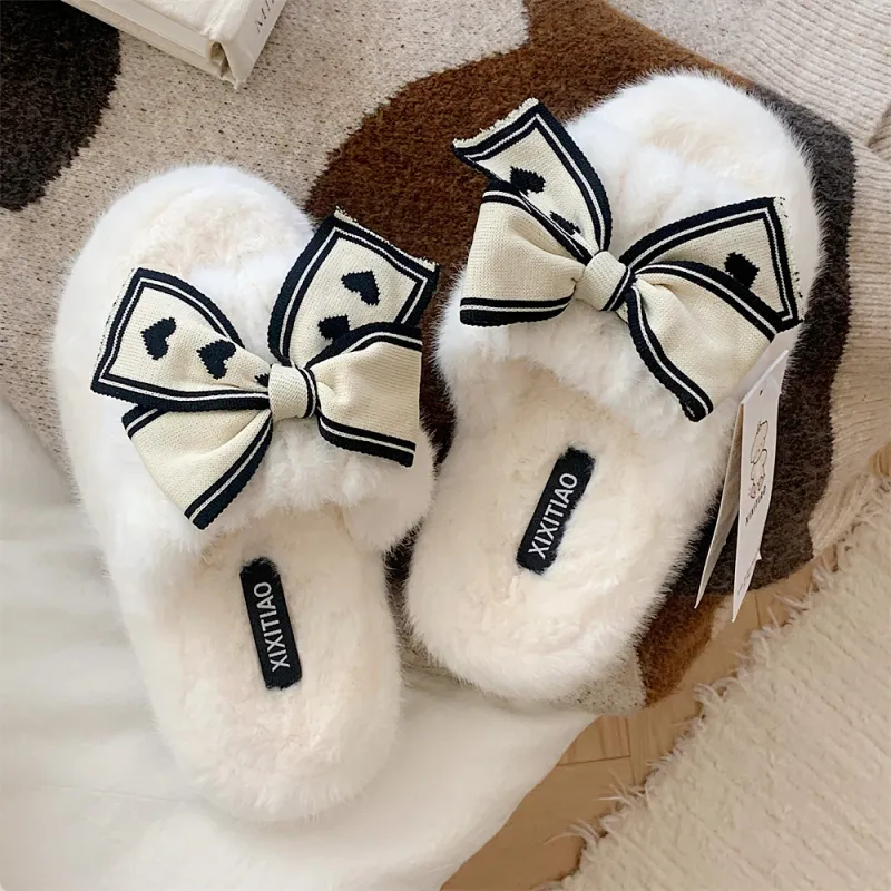 Thin Strips Cotton Slippers Women's, White-3