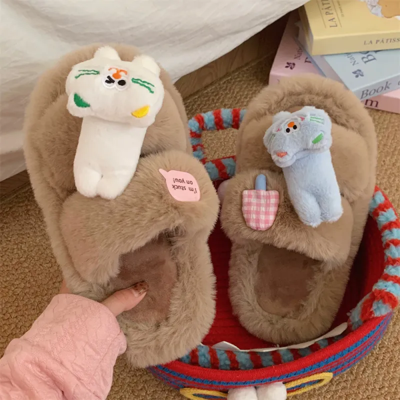 Thin Strips Cotton Slippers Women's, White-12