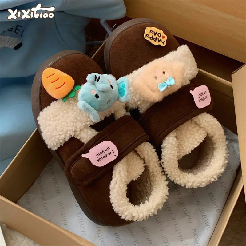 Thin Strips Cotton Slippers Women's, Light Brown-8