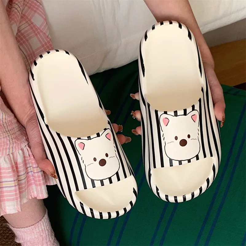 Thin Strips Sandal Slippers Unisex, White/Pink-11