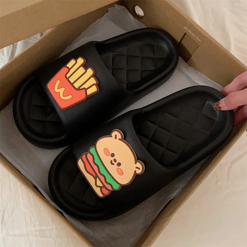 Thin Strips Sandal Slippers Unisex, Black-1