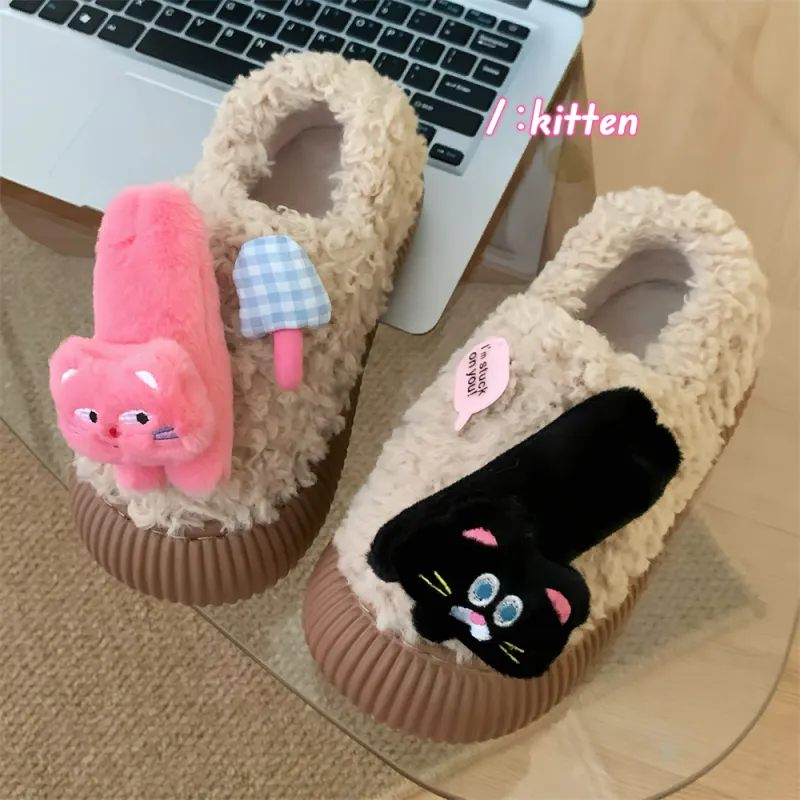 Thin Strips Cotton Slippers Women's, White-7