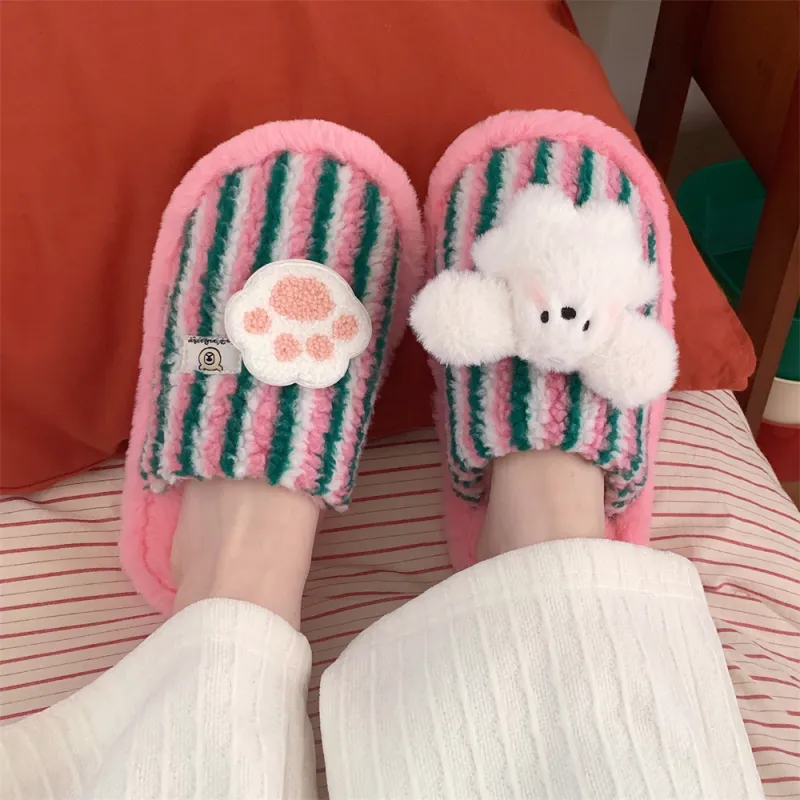 Thin Strips Cotton Slippers Unisex, Pink-3