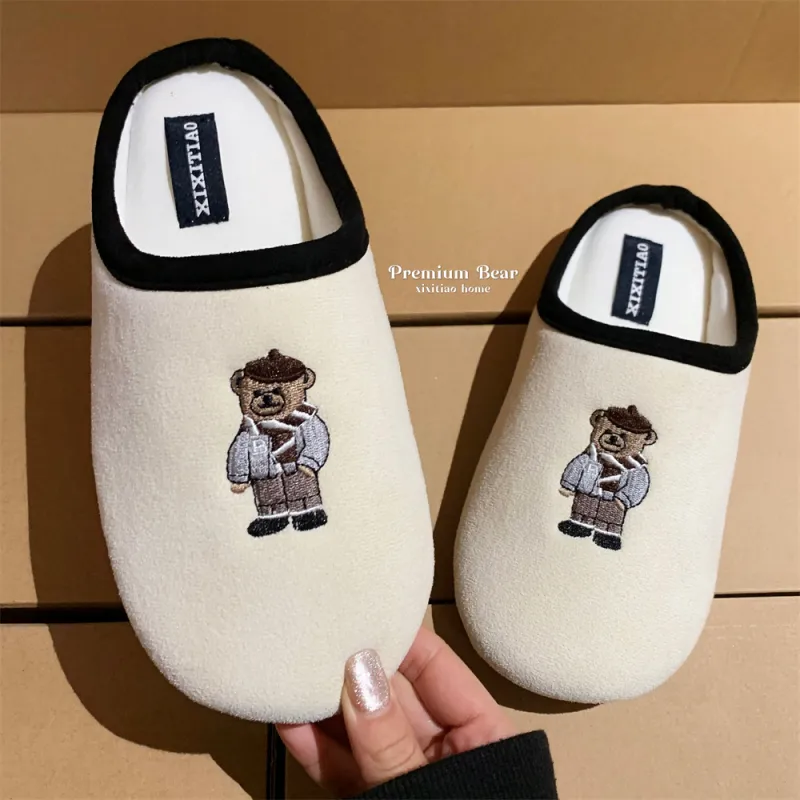 Thin Strips Cotton Linen Blend Slippers Unisex, White-5