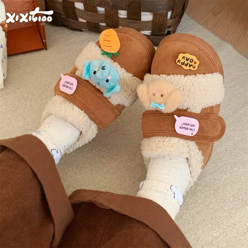 Thin Strips Cotton Slippers Women's, Light Brown-2
