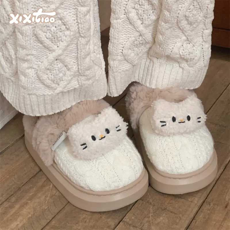 Thin Strips Cotton Slippers, Home Slippers Women's, White-1
