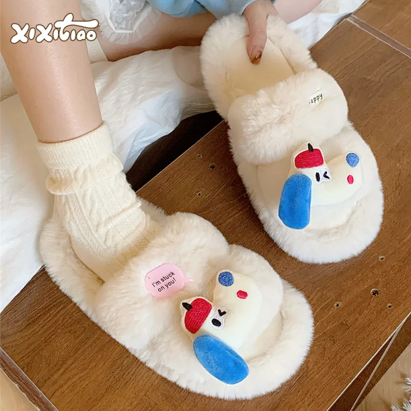 Thin Strips Cotton Slippers Women's, White-1