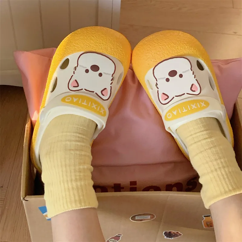 Thin Strips Slippers Women's, White Yellow-1