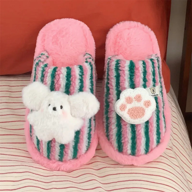Thin Strips Cotton Slippers Unisex, Pink-43