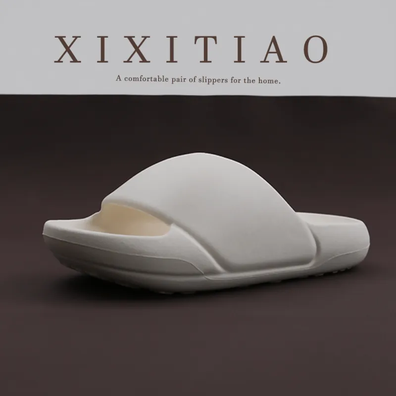 Thin Strips Slippers Unisex, White-3