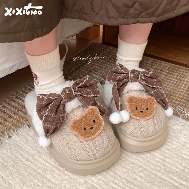 Thin Strips Cotton Slippers Women's Khaki-1