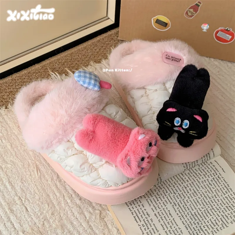 Thin Strips Cotton Slippers Women's, Pink-1