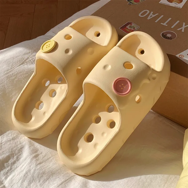 Thin Strips Sandal Slippers Unisex, Light Yellow-2