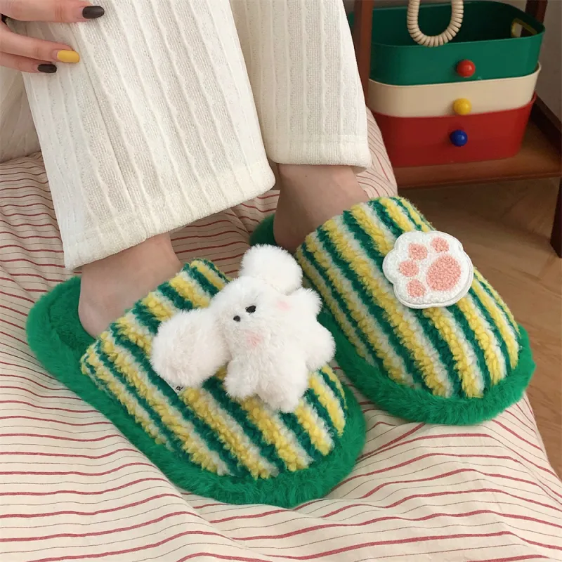 Thin Strips Cotton Slippers Unisex, Pink-33
