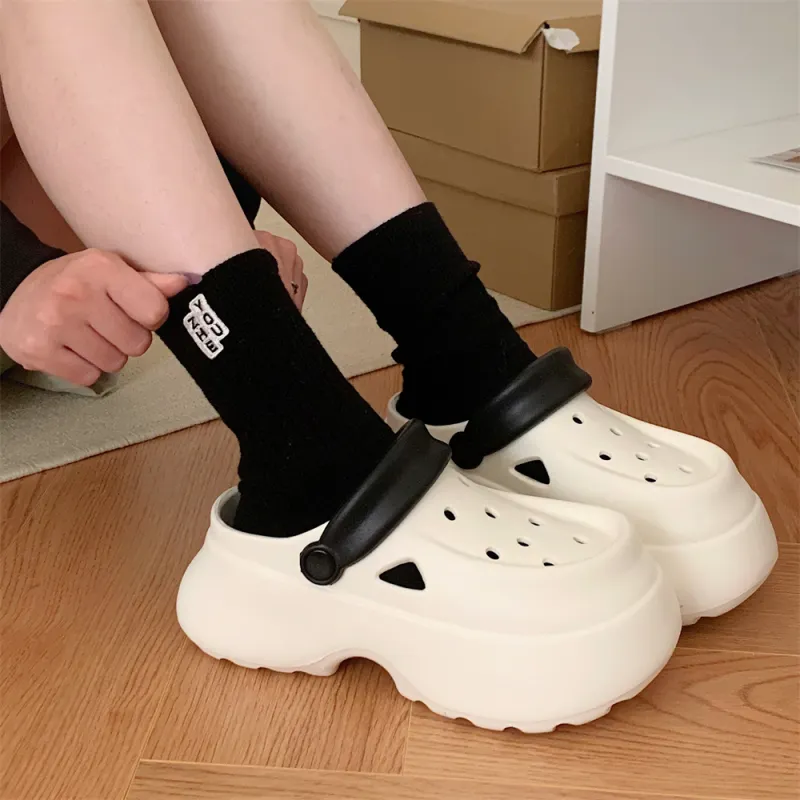 Thin Strips Slippers Women's, Black+White Base-19