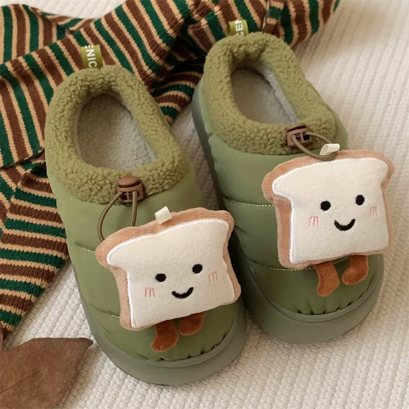 Thin Strips Cotton Slippers Unisex, White-12