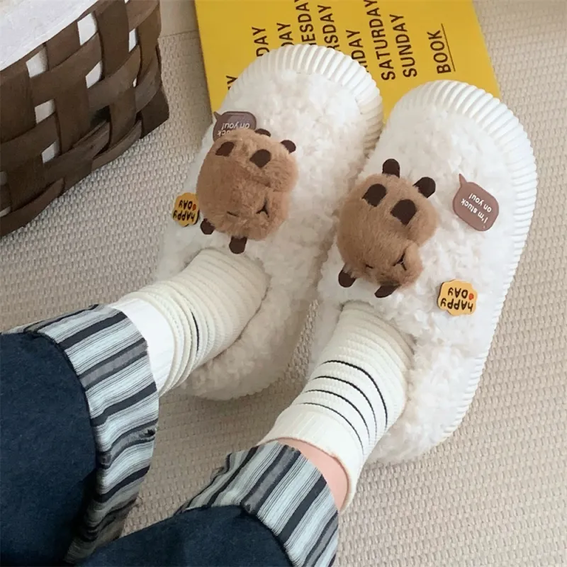 Thin Strips Cotton Slippers Women's, White-2