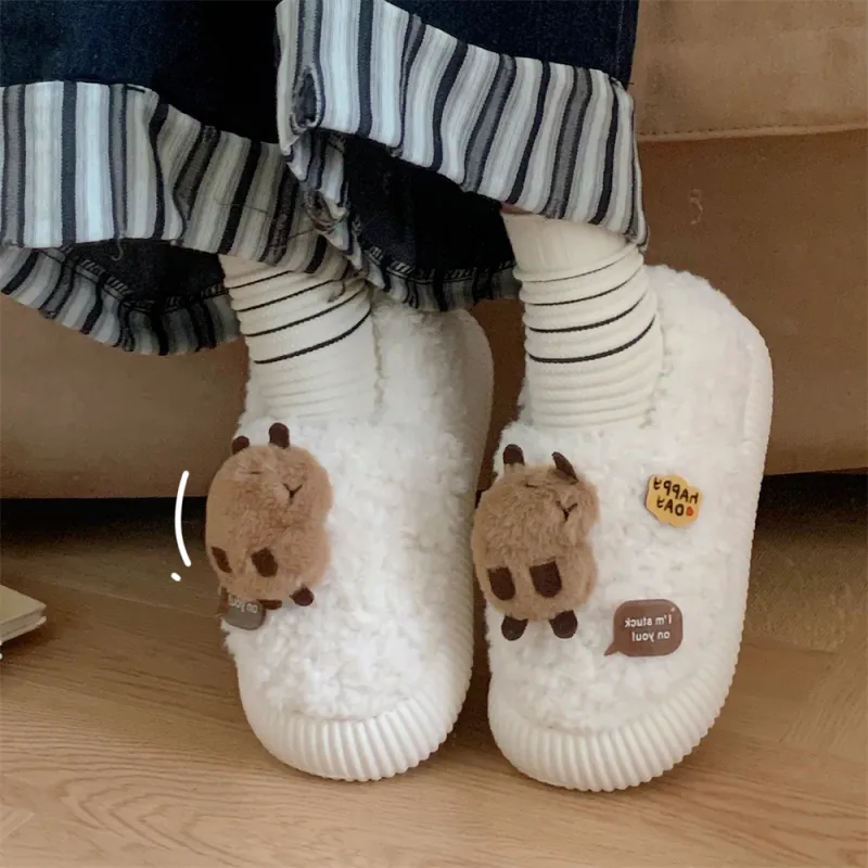 Thin Strips Cotton Slippers Women's, White-3