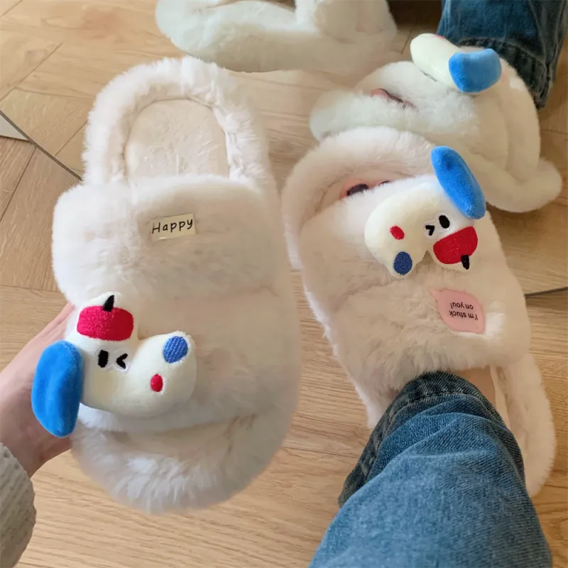 Thin Strips Cotton Slippers Women's, White-4