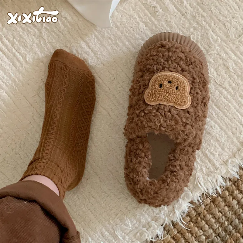 Thin Strips Cotton Slippers Women's, Brown-1