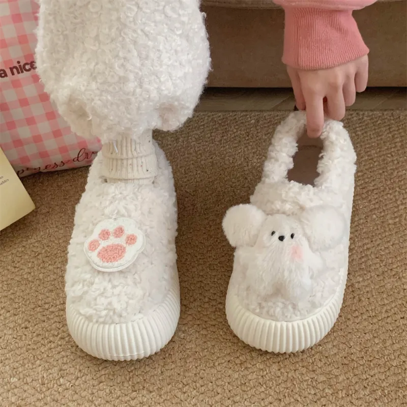 Thin Strips Cotton Slippers Women's, White-3
