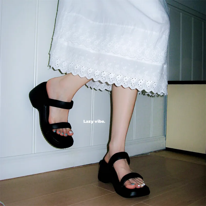 Thin Strips Slippers Women's, Black-3