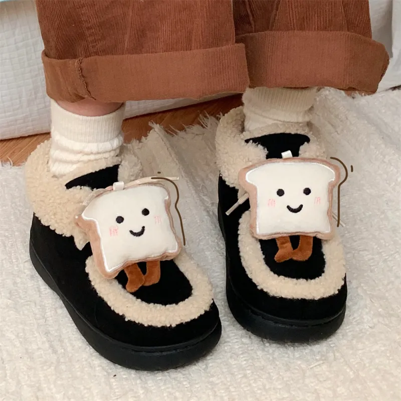 Thin Strips Cotton Slippers Women's Black-4
