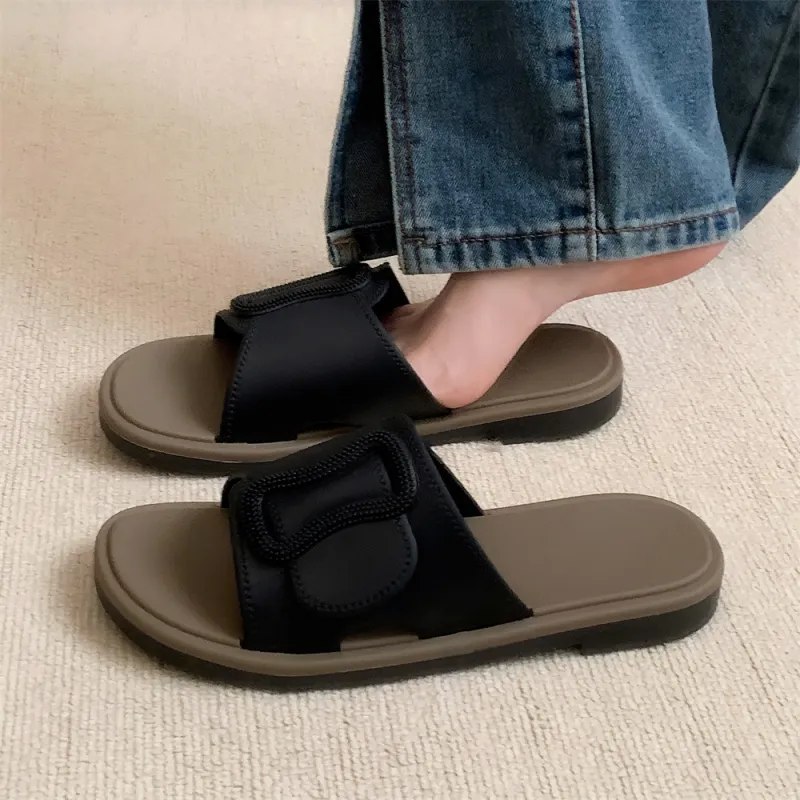 Thin Strips Sandal Slippers Women's, Beige-10