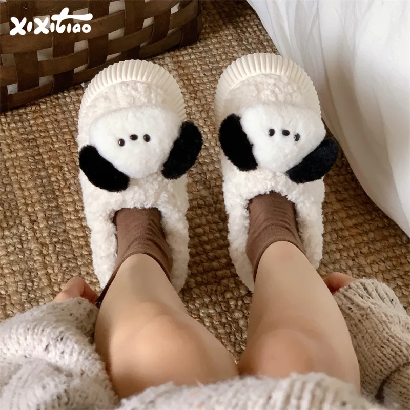 Thin Strips Cotton Slippers Women's, White-1